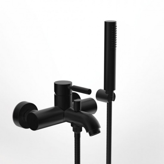 Μπαταρία Λουτρού Αναμεικτική La Torre New Tech 12019-400 Black Matte (Μαύρο ματ) με Tηλέφωνο Anticalcare, Επίτοιχο Στήριγμα Τηλεφώνου και Άθραυστο Σπιράλ 1,5m